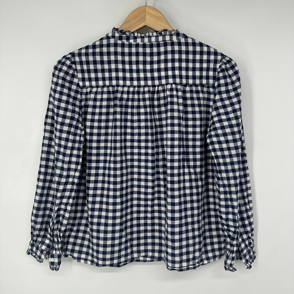 Navy and White Gingham Ruffle-Trim Blouse - Picture 7 of 11
